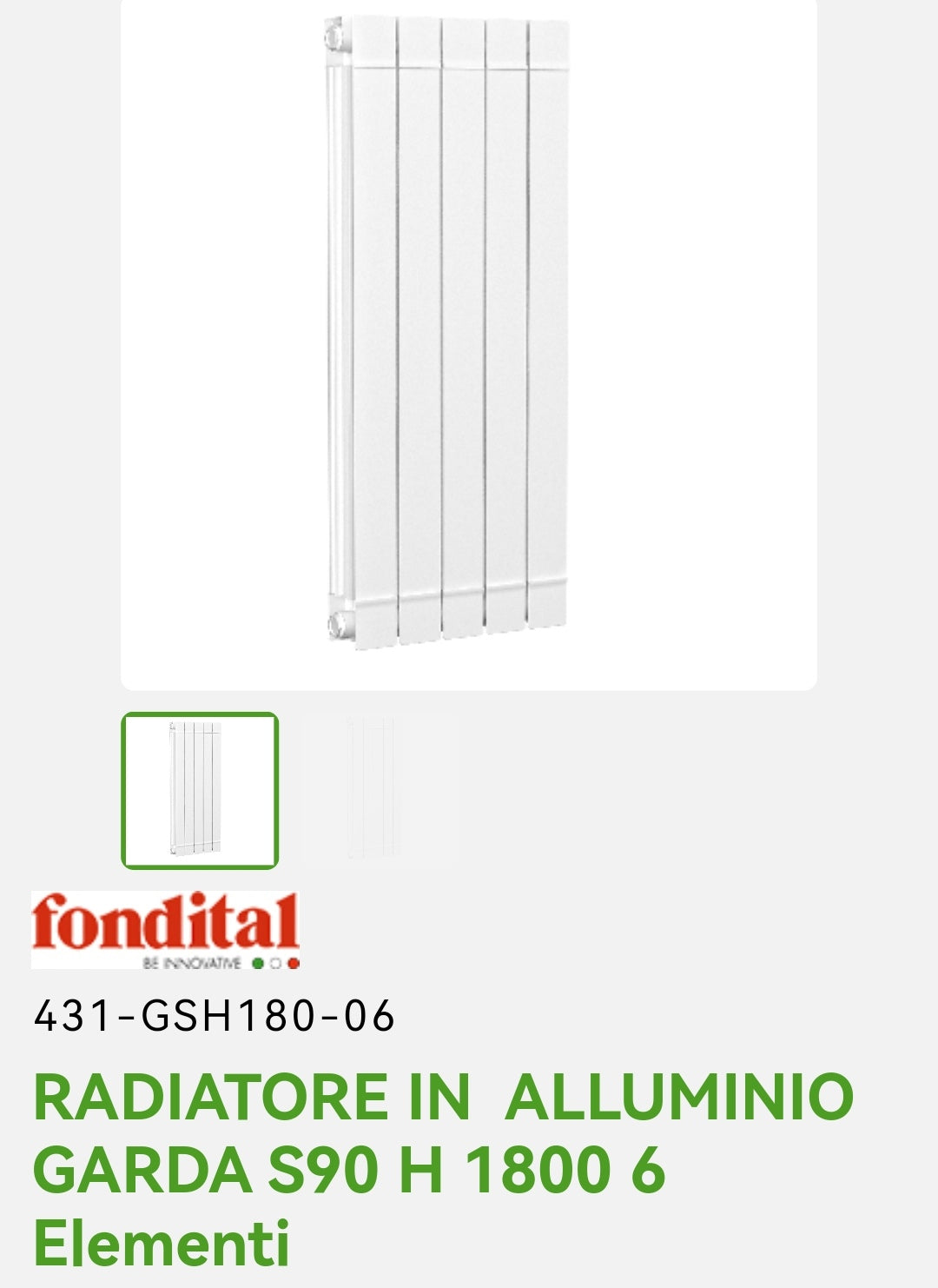 Radiateur en aluminium Garda Dual80 H 180 6EL. Fondation