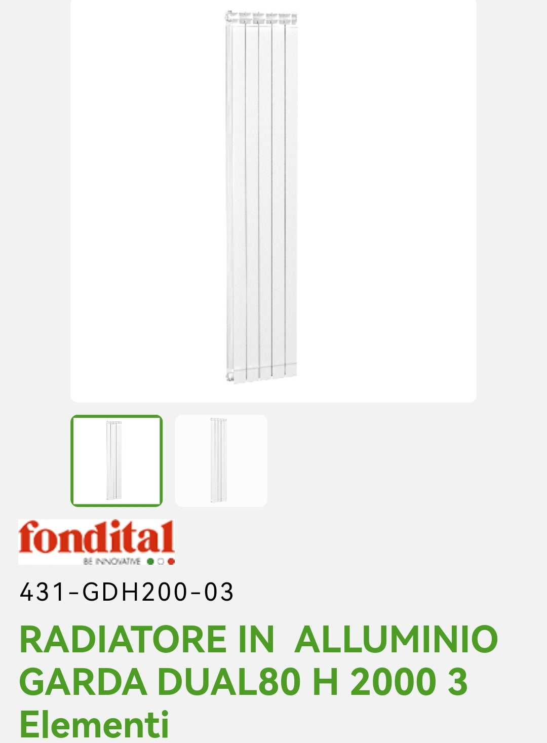 Radiateur en aluminium Garda Dual80 H 200 3EL. Fondation