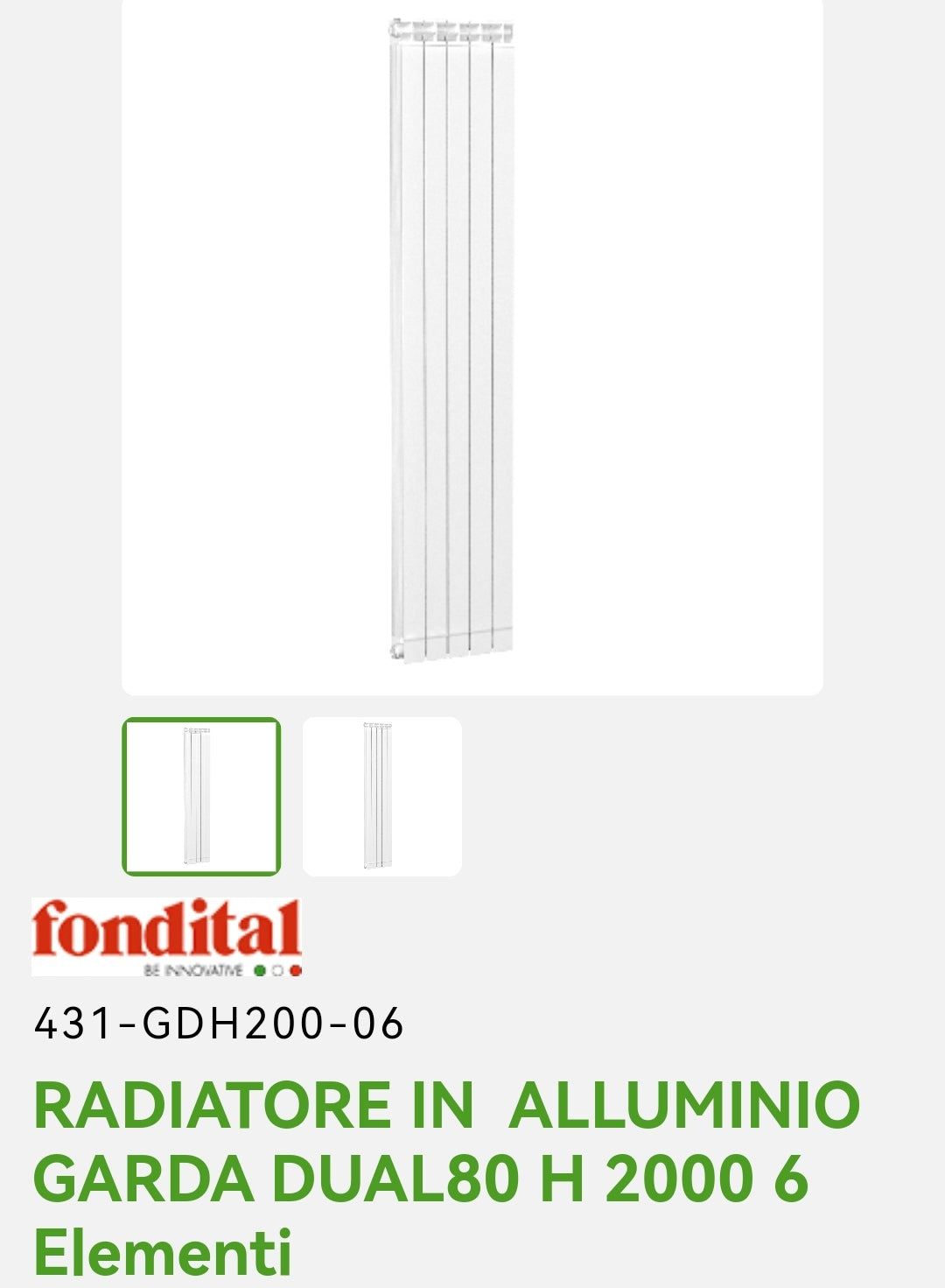 Radiatore Alluminio Garda Dual80 H 200 6EL. Fondital