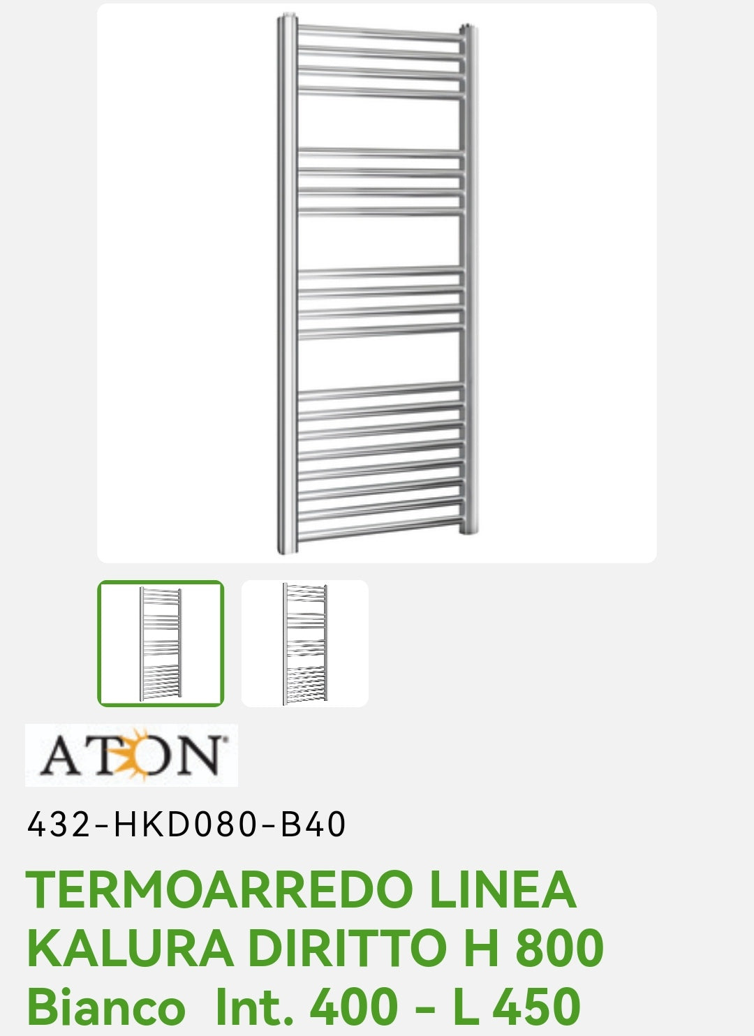 Kalura Straight White Radiator h800 L.45 INT.40