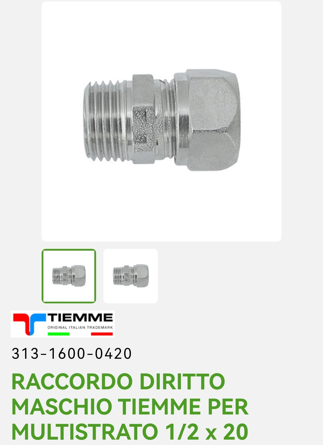 Straight Male Fitting 1/2x20 P/Multilayer Tiemme