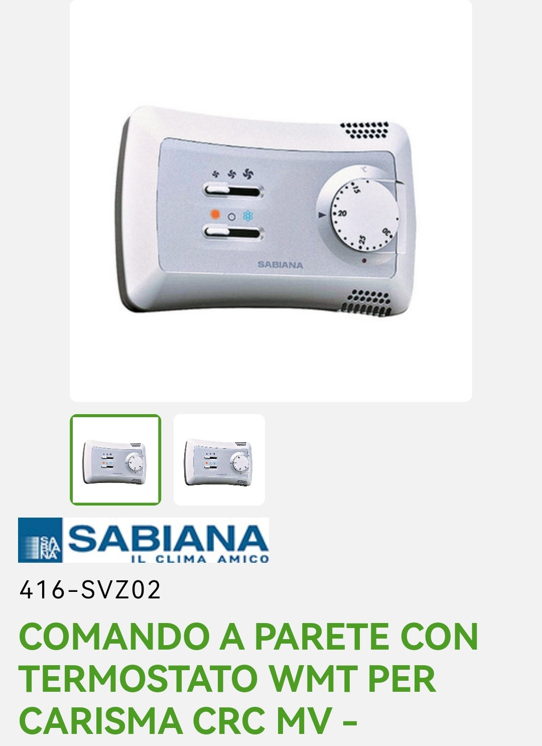 Wall Control w/Thermostat WMT P/Carisma CRC MV Sabiana