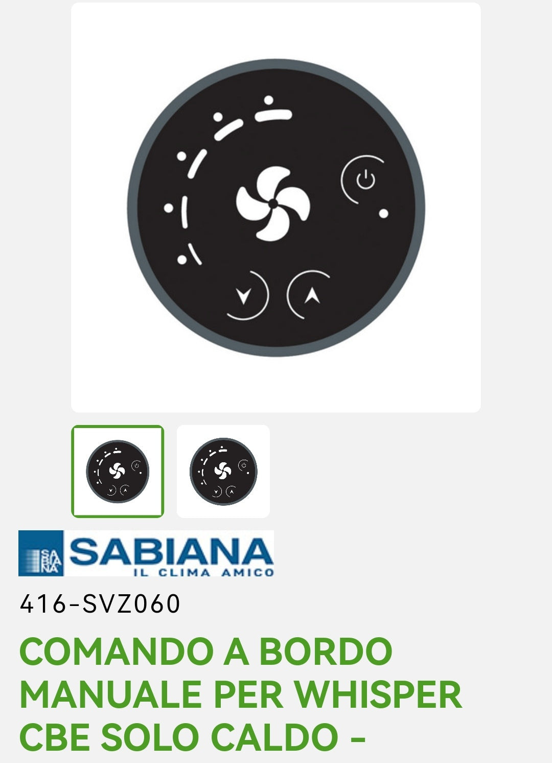 On-board manual control P/Whisper CBE Hot Only Sabiana