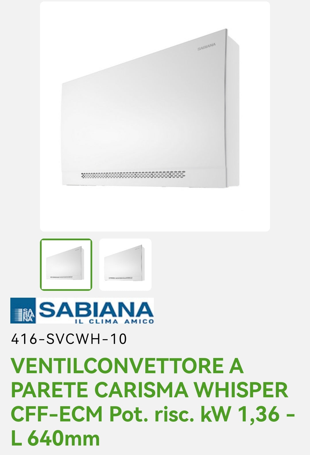 Ventilconvettore a Parete Carisma Whisper CFF-ECM 1,36 KW Sabiana