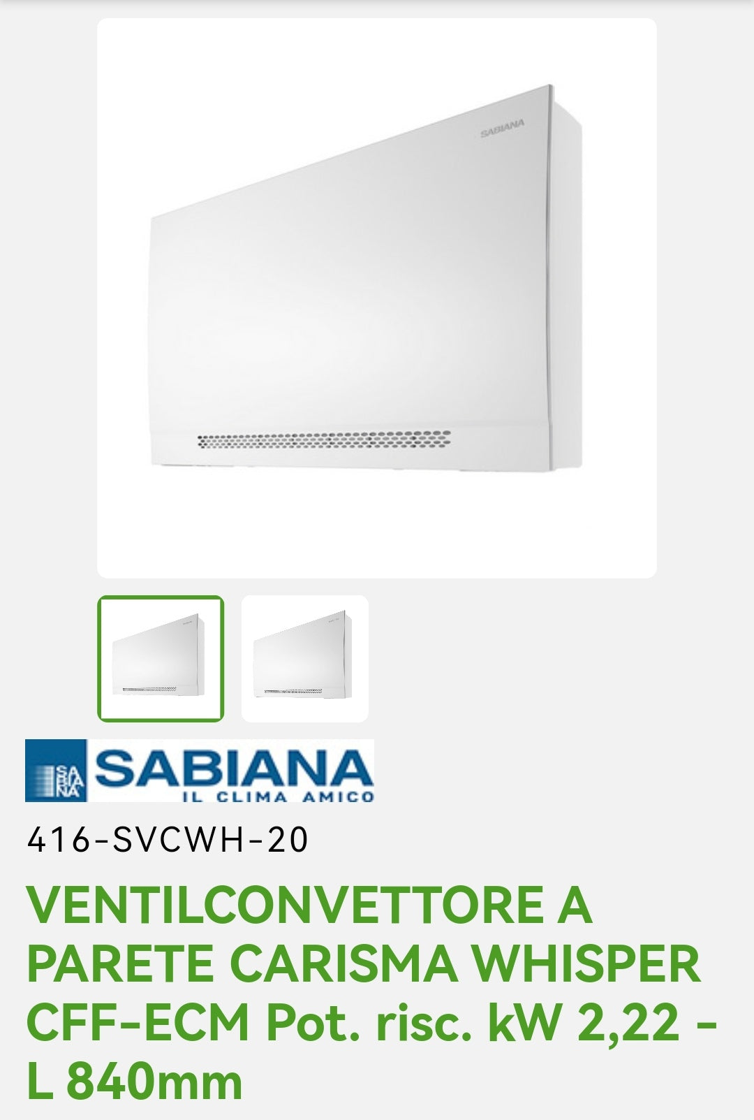 Ventilo-convecteur mural Carisma Whisper CFF-ECM 2,22 KW Sabiana