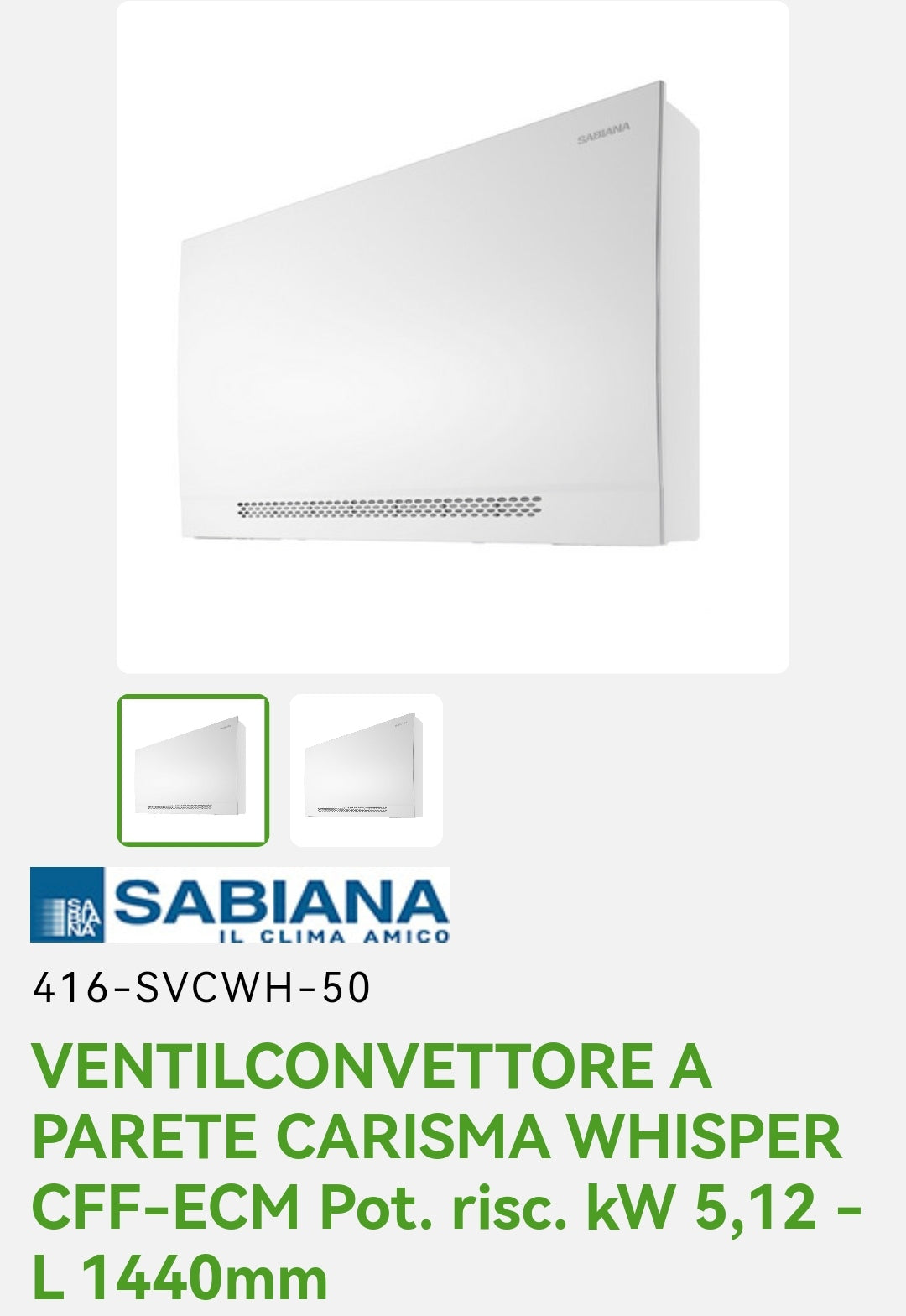 Ventilconvettore a Parete Carisma Whisper CFF-ECM KW 5,12 Sabiana