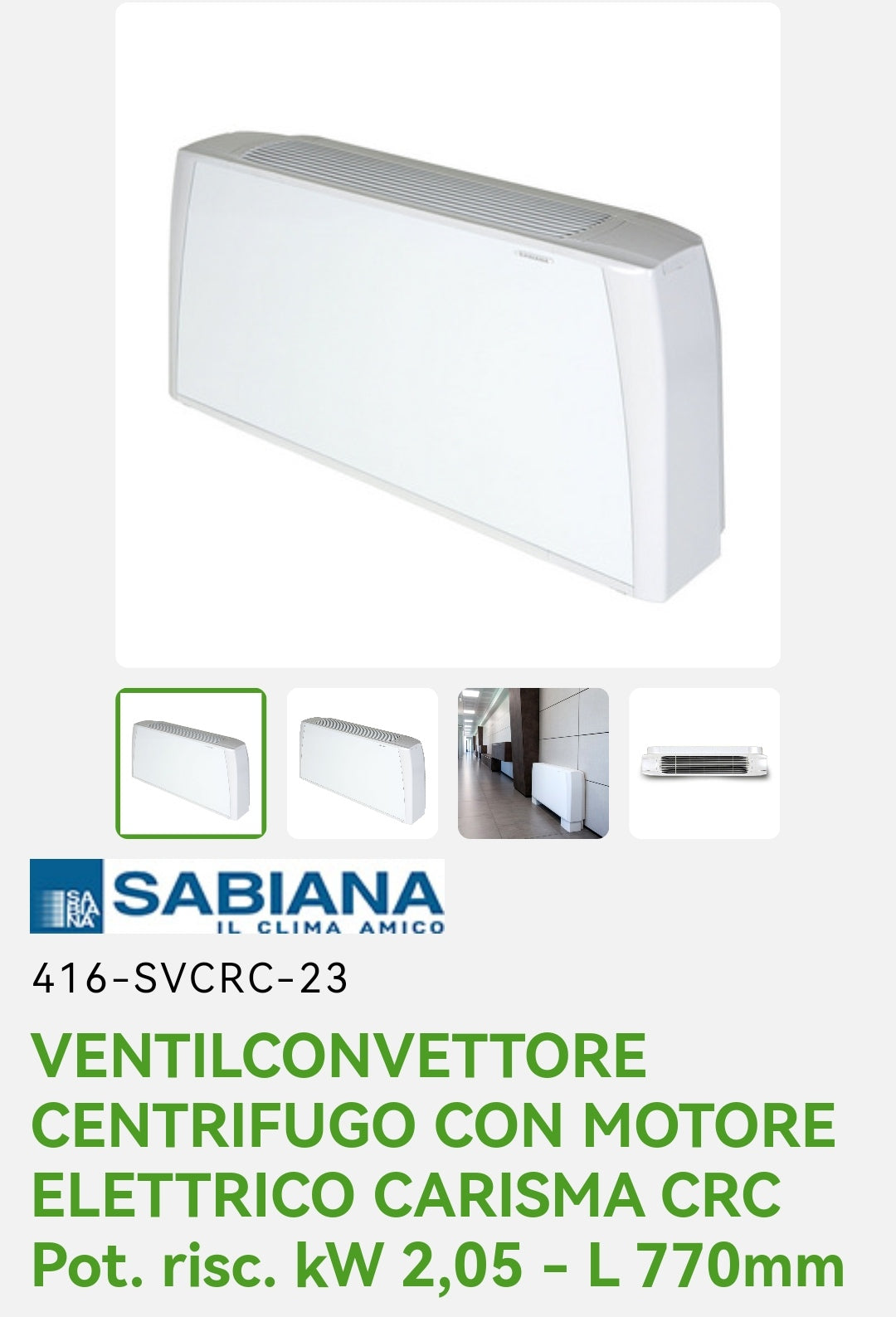 Ventilconvettore Centrifugo con Motore Carisma CRC KW 2,05 Sabiana