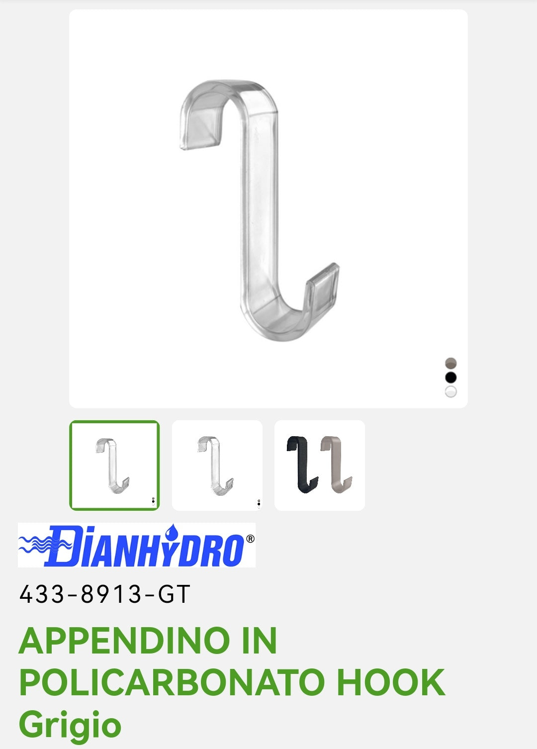 Appendino in Policarbonato Hook Grigio Dianflex