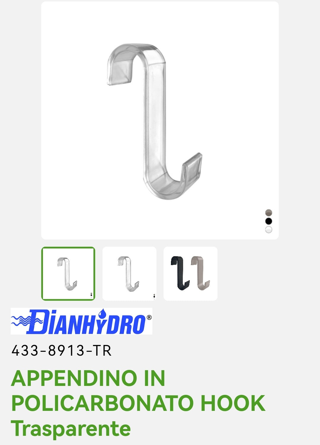 Appendino in Policarbonato Hook Trasparente Dianflex