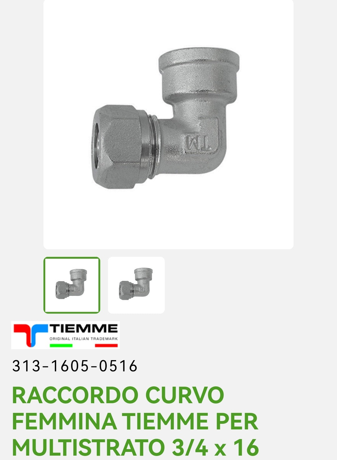 Raccordo Curvo F 3/4x16 P/Multistrato Tiemme