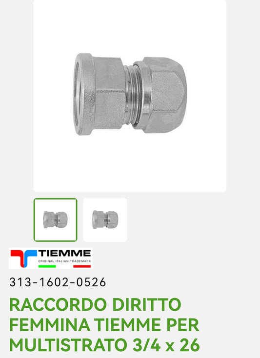 Raccordo Diritto F3/4X26 P/Multistrato Tiemme