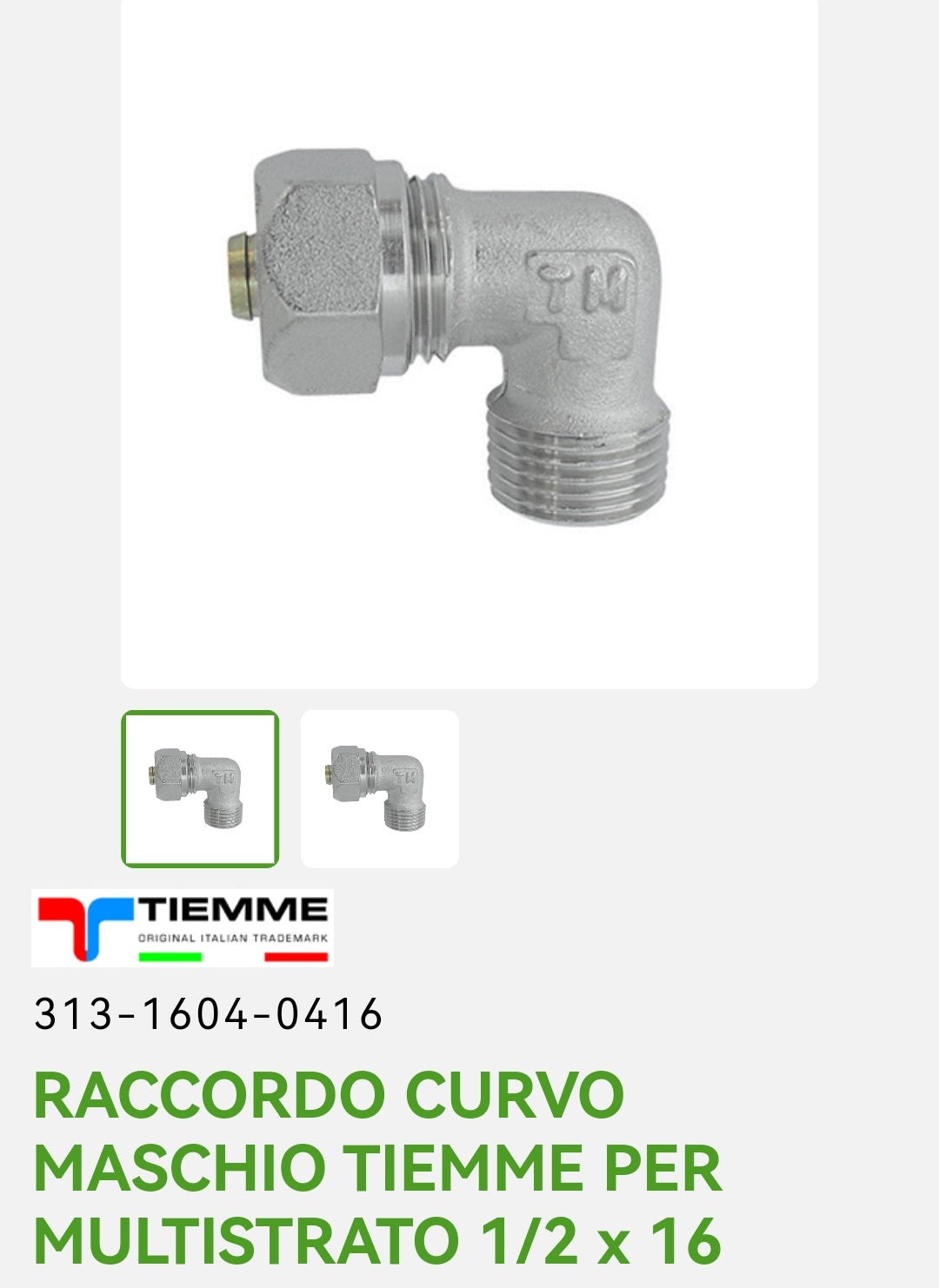 Curved fitting M 1/2x16 P/Multilayer Tiemme