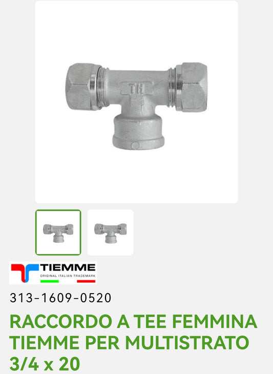 TEE fitting 20XF3/4x20 P/Multilayer Tiemme