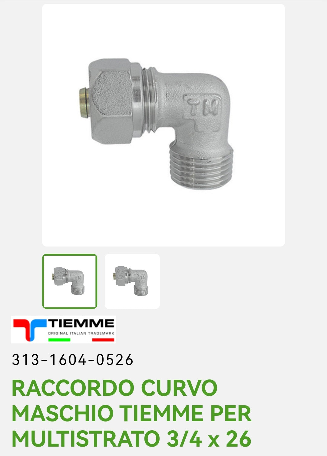 Curved fitting M 3/4x26 P/Multilayer Tiemme