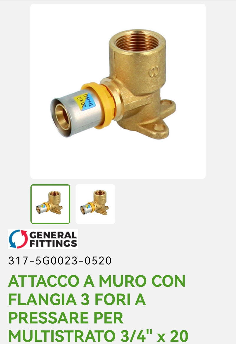Wall Connection W/Flange 3 Holes P/Multilayer Press. 3/4x20 Dianflex