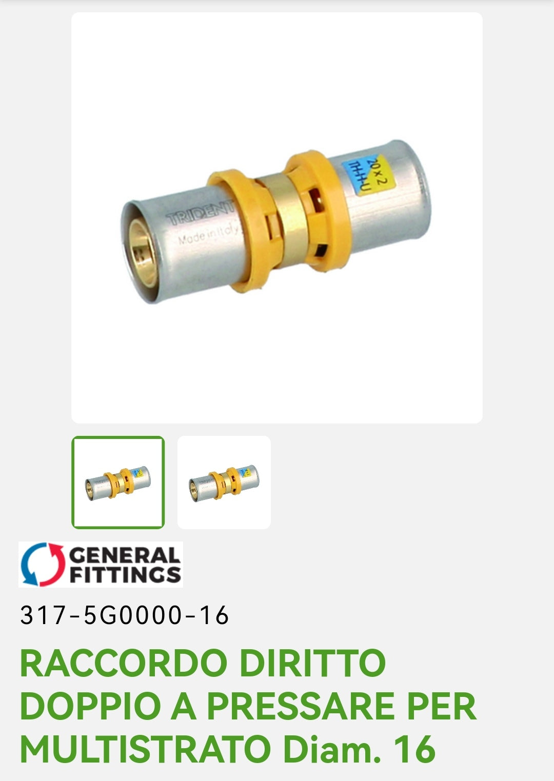 Double straight press fitting. P/Multilayer D. 16 Dianflex