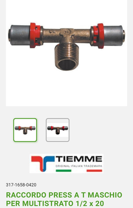 Raccordo a T a Press. P/Multistrato M 1/2x20 Tiemme