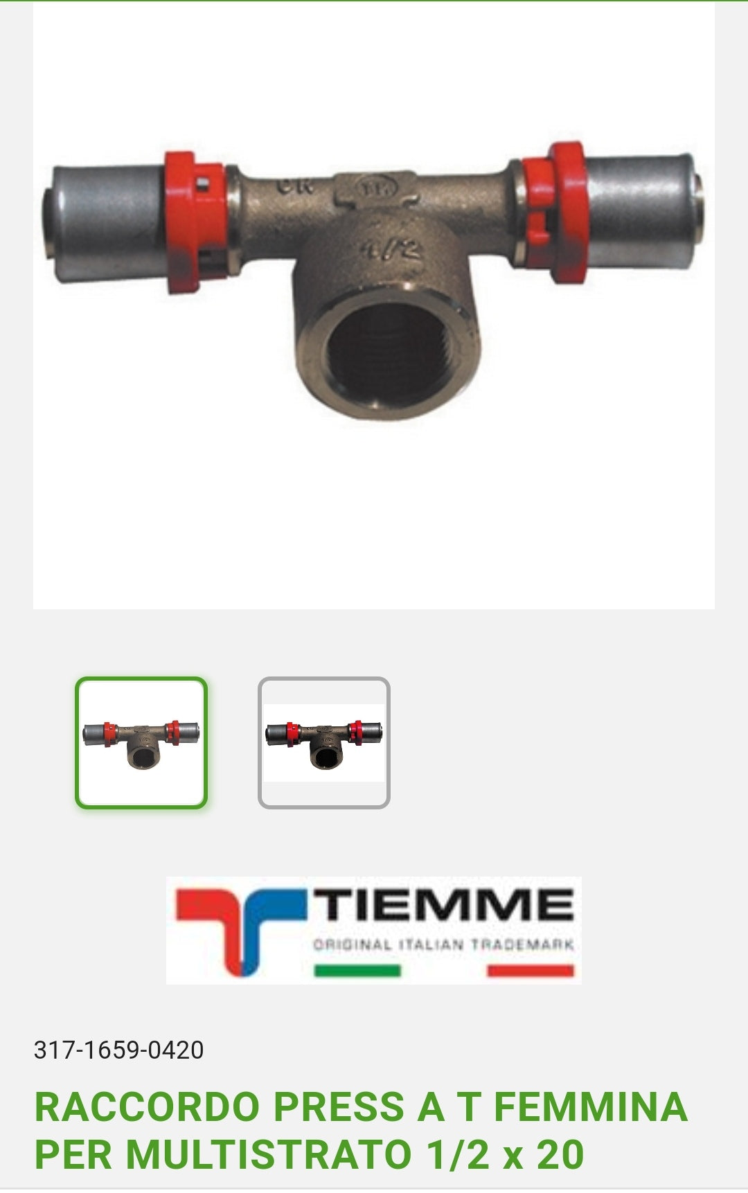 Press tee fitting. P/Multilayer F 1/2x20 Tiemme