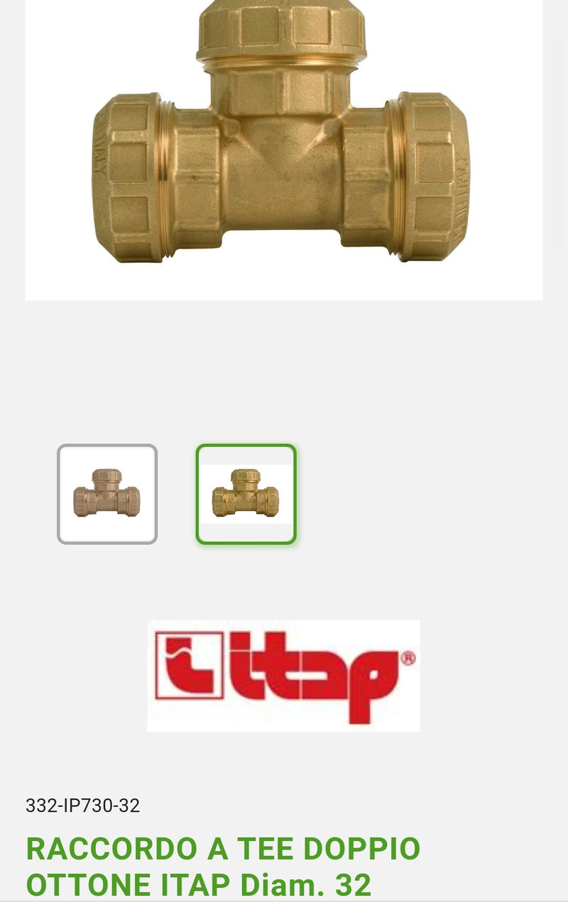 Double Brass x Polyethylene Tee Fitting D. 32 Itap