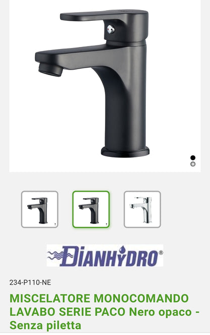 Miscelatore Monoc. Lavabo Serie Paco Nero Opaco Dianflex