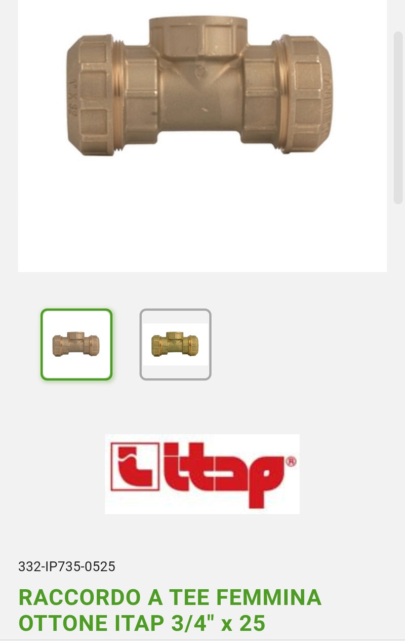 Tee fitting F 3/4 x 25 Brass x Polyethylene Itap