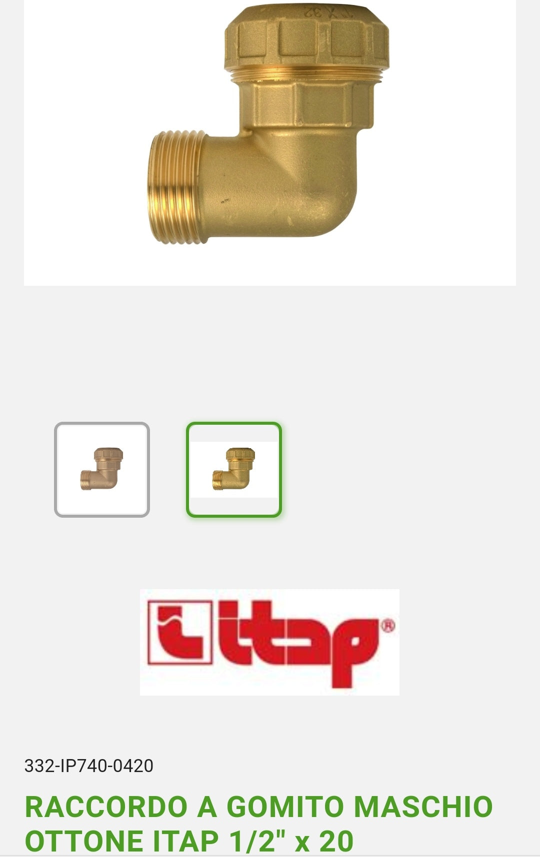 Elbow fitting M 1/2x20 Brass x Polyethylene Itap