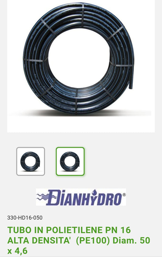 High Density Polyethylene Pipe PN 16 D. 50x4.6 Dianflex