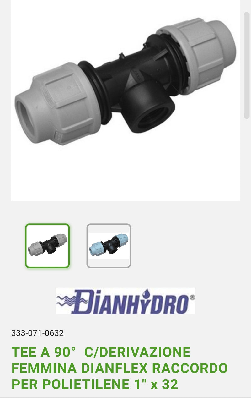 Tee C/Derivazione F 1"1/4x40 90° Raccordo x Polietilene Dianflex