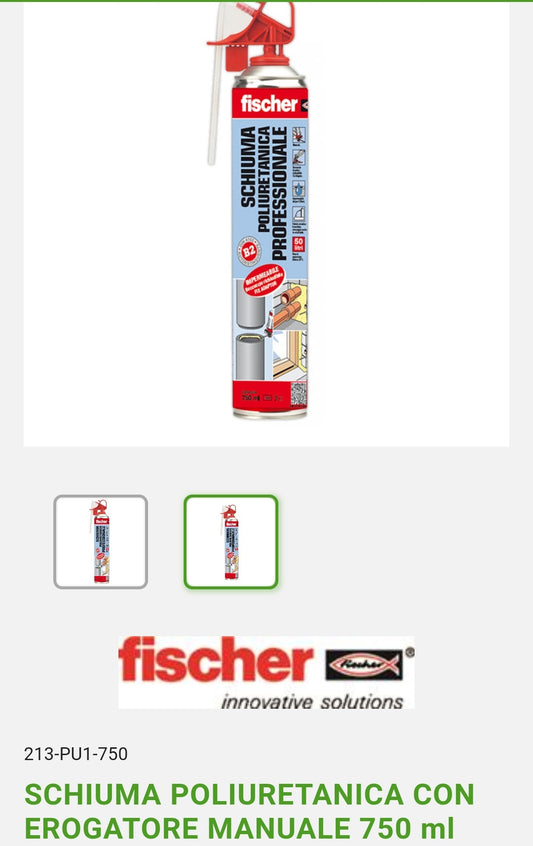 Schiuma Poliuretano. C/Erogat. Manuale 750 ml Fischer