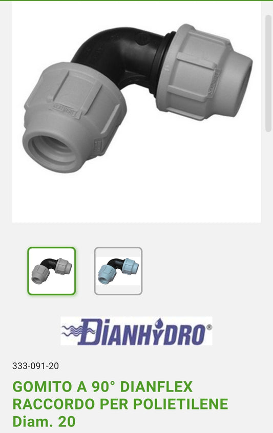 90° elbow D. 20 Fitting x Polyethylene Dianflex