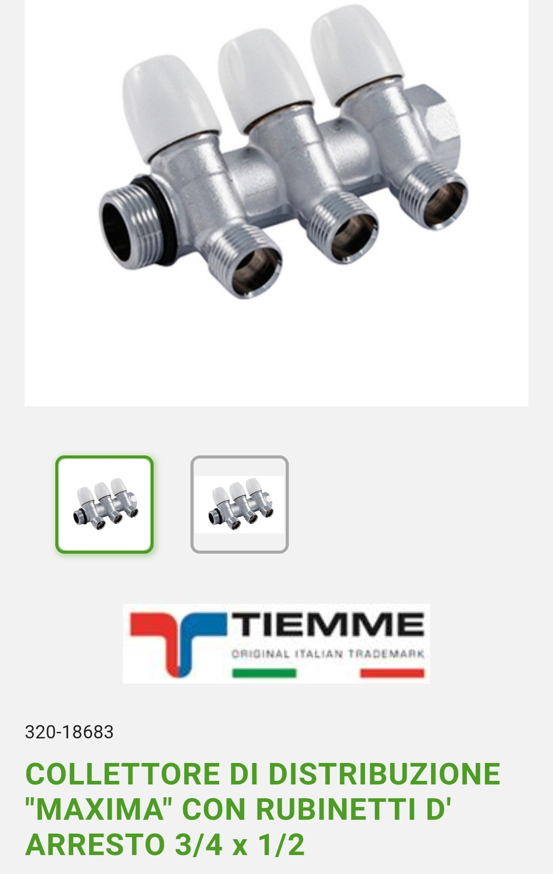 Distribution Collector C/Stop cocks 3/4x1/2 3WAY Tiemme