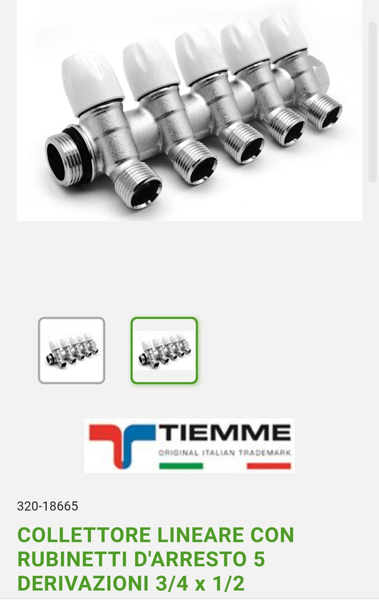 Collettore Lin C/Rubinetti D'arresto 5 Derivaz. 3/4x1/2 Tiemme