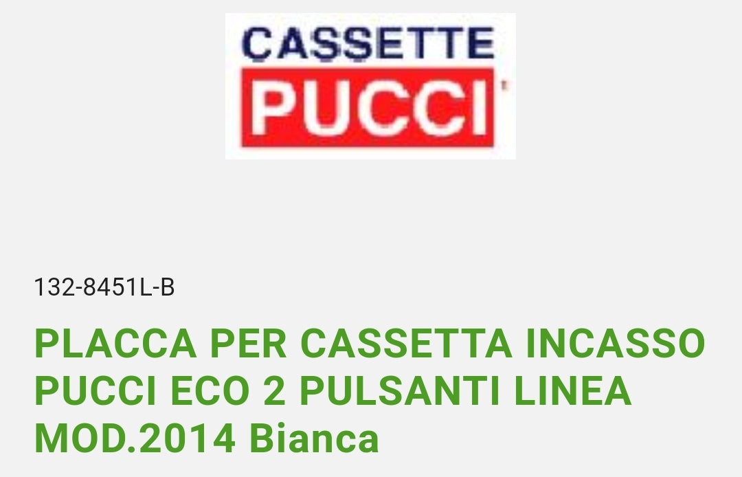 Placca x Cassetta Incasso Eco 2 Pulsanti Bianca Pucci