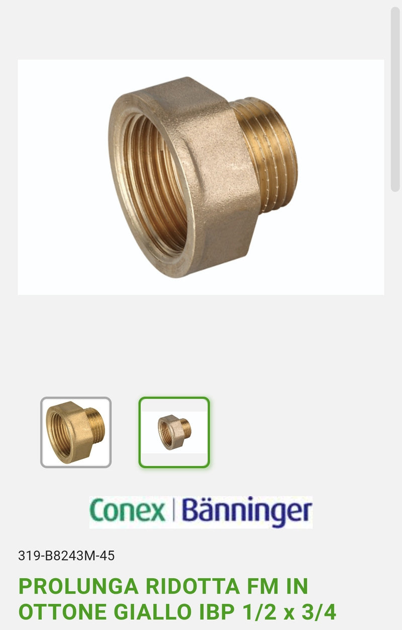 Prolunga Ridotta FM Ottone Giallo Ibp M1/2xF3/4 Conex