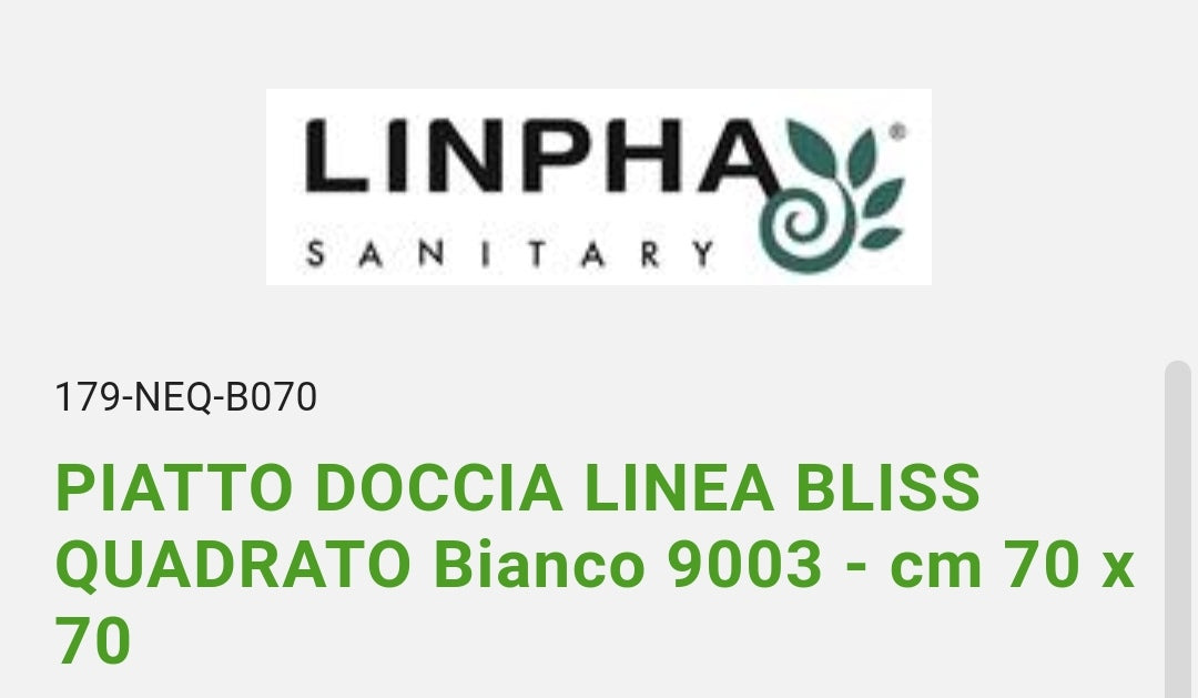 Piatto Doccia Linea Bliss 70x70 Bianco Quadrato Linpha