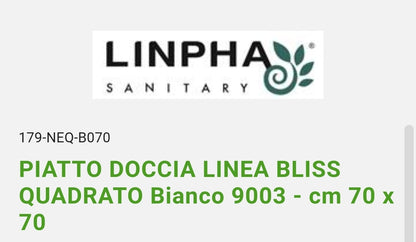 Piatto Doccia Linea Bliss 70x70 Bianco Quadrato Linpha