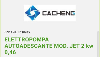 Elettropompa Autoadescante Mod. JET 2 060S KW 0,46 Cacheng