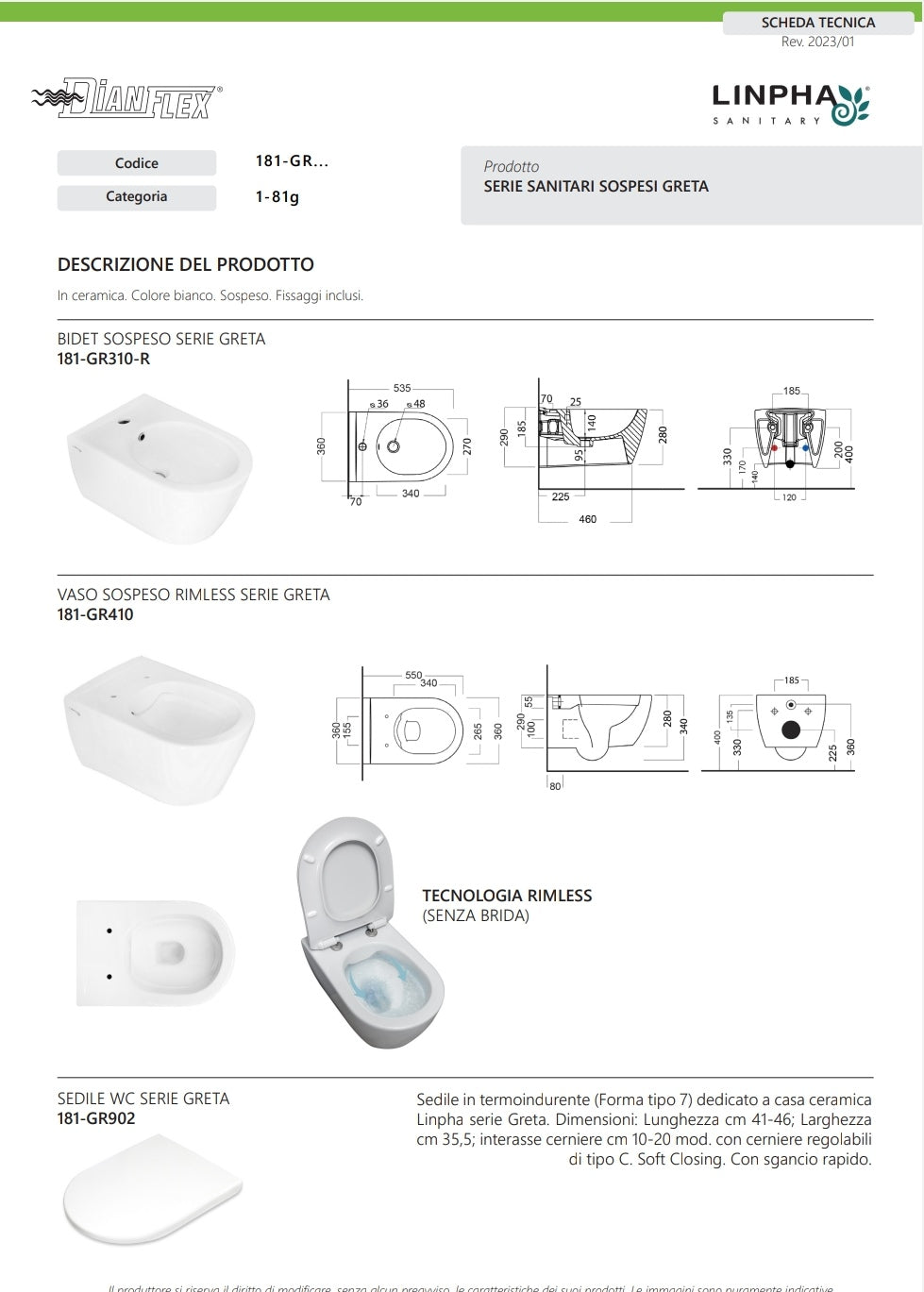 Bidet Sospeso Greta Bianco Erogazione Rubinetto Linpha