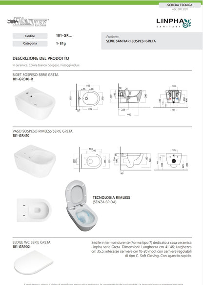 Bidet Sospeso Greta Bianco Erogazione Rubinetto Linpha