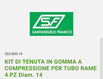 Kit di Tenuta in Gomma a Compressione x Tubo Rame 4 pz. D. 14 SF Santangelo