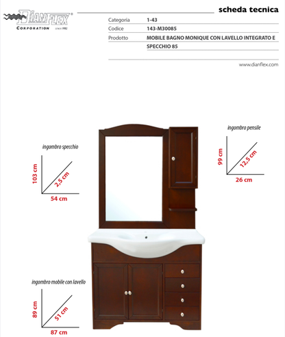 Mobile Bagno Monique C/Lavabo e Specchio integrato 85 cm