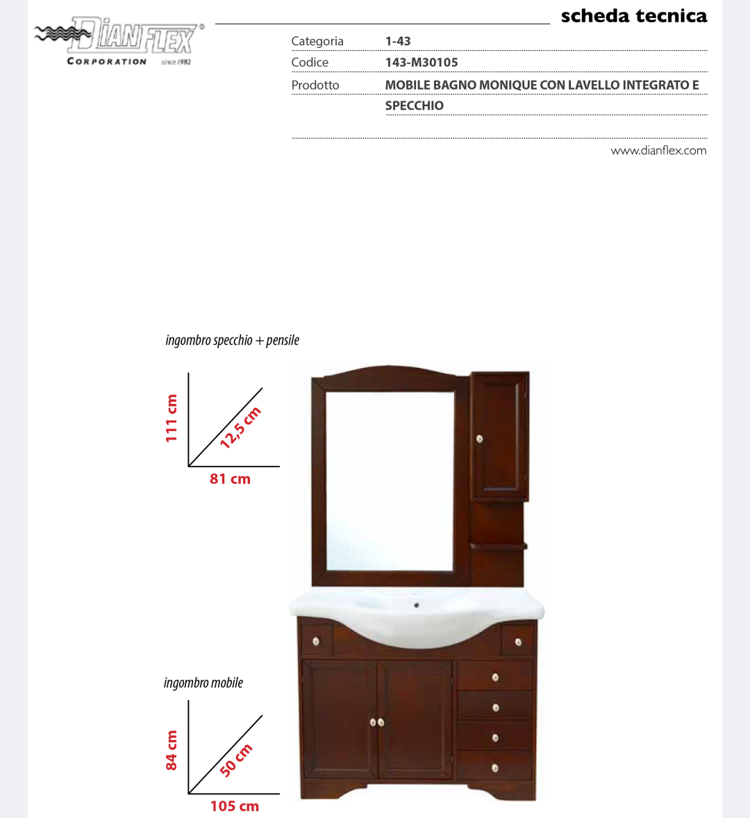 Mobile Bagno Monique C/Lavello e Specchio Integrato 105 cm