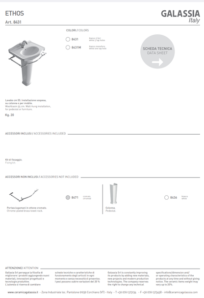 Lavabo Ethos 55 cm 3 Fori Galassia Bianco