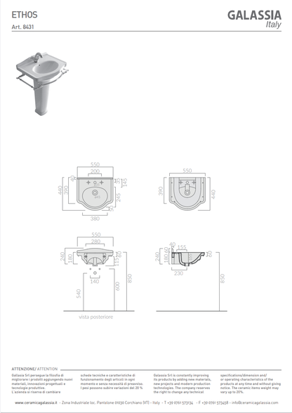 Lavabo Ethos 55 cm 3 Fori Galassia Bianco