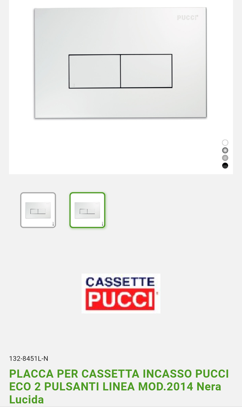 Placca x Cassetta Incasso Eco 2 Pulsanti Nera Lucida Pucci