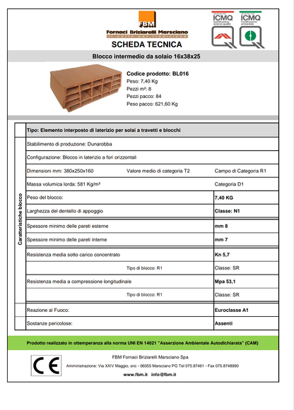 Pignatta Blocco Intermedio H16x38x25 FBM