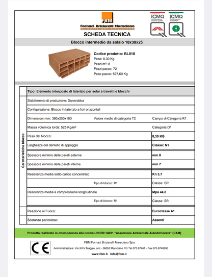 Pignatta Blocco Intermedio H18x38x25 FBM