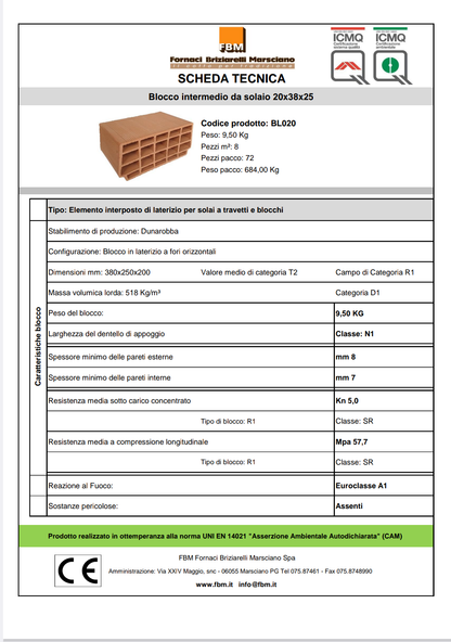 Pignatta Blocco Intermedio H20x38x25 FBM