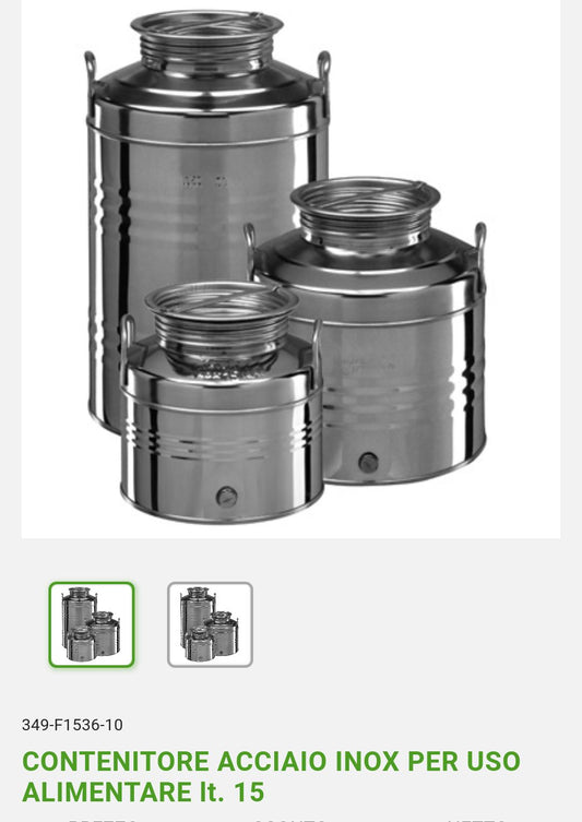 Stainless steel container 15 liters for food use