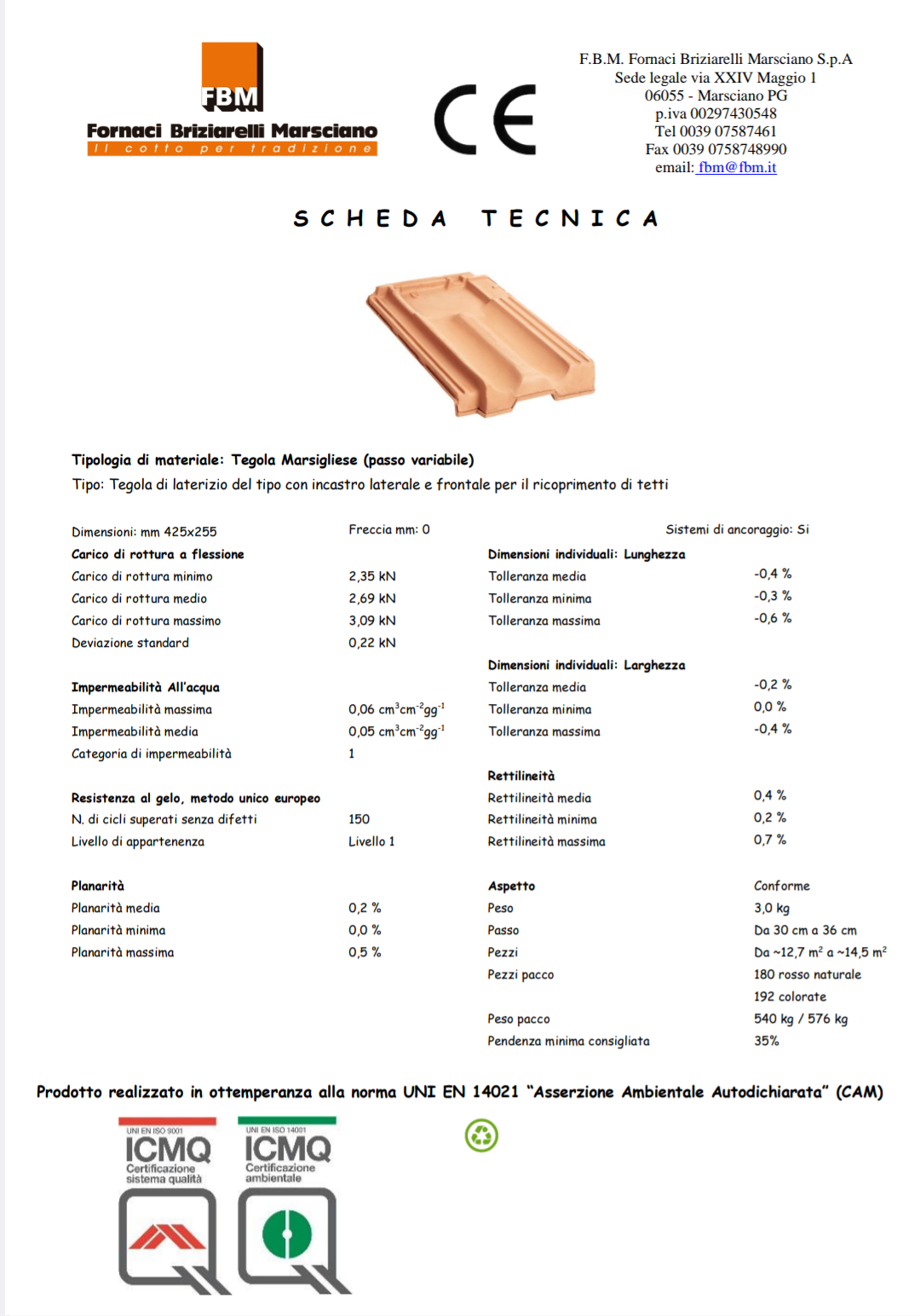 Tegola Marsigliese Rossa 42,5x25,5 Fbm